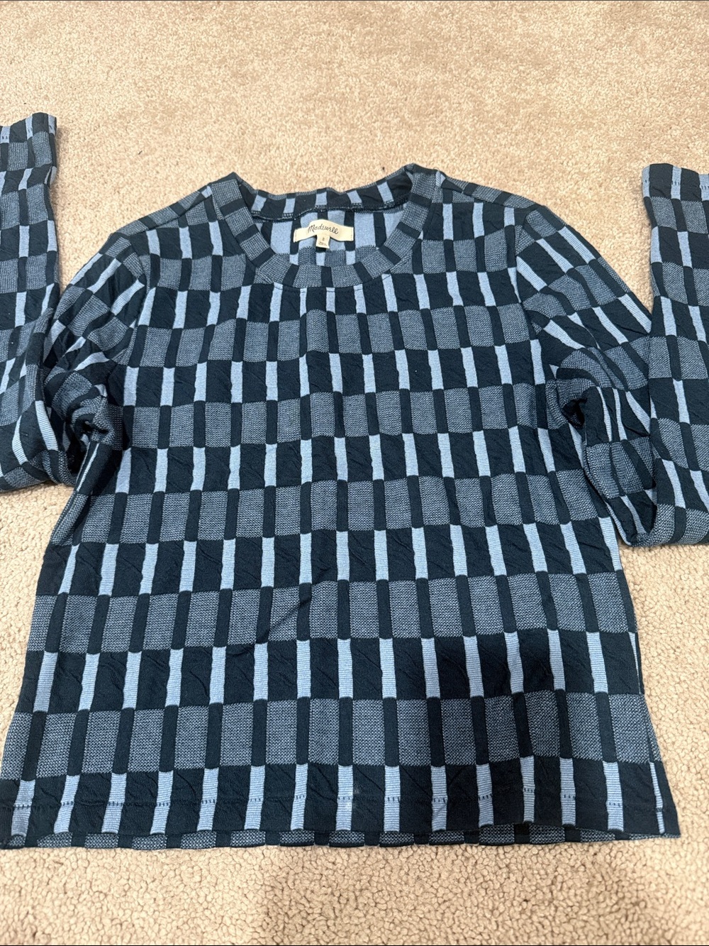 Madewell Women's Long Sleeve Checker Tee - Light Blue/Black